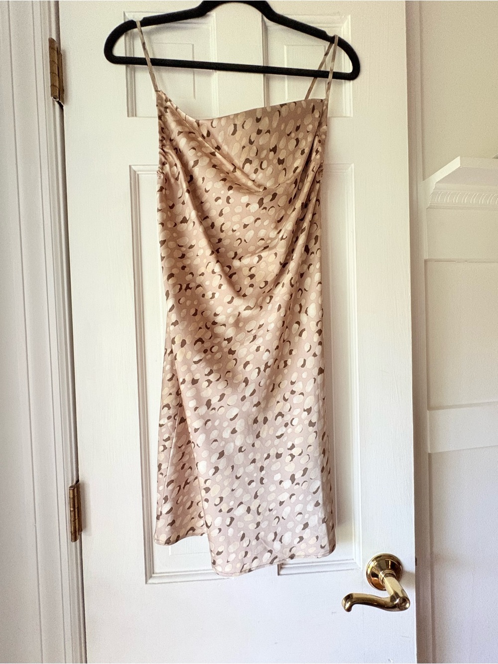 Silky Beige Printed Slip Skirt with Cowl Neck